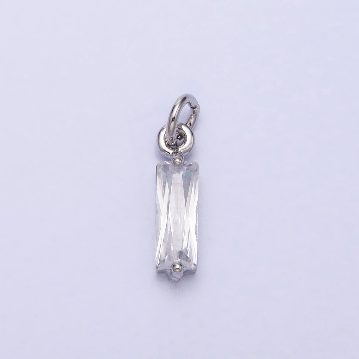 Tiny Clear Faceted Cubic Zirconia Charms Baguette Cut Crystal Pendants Small Rectangular Glass in Gold, Silver AC475 AC476