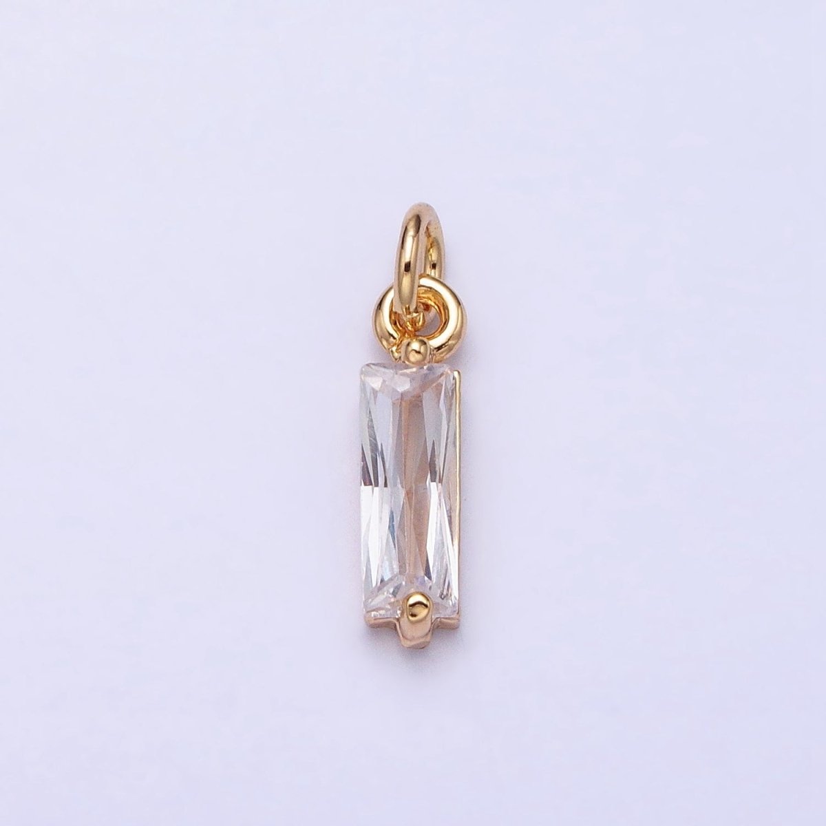 Tiny Clear Faceted Cubic Zirconia Charms Baguette Cut Crystal Pendants Small Rectangular Glass in Gold, Silver AC475 AC476