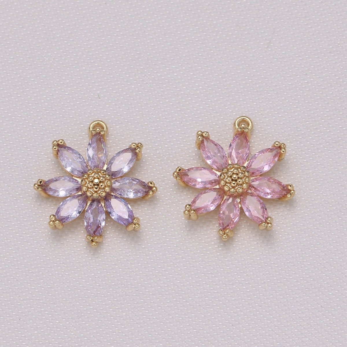 Tiny Crystal Daisy Flower Gold Plated Charm CZ Daisy Jasmine Floral Nature Charm Pendant GP-570 GP-571
