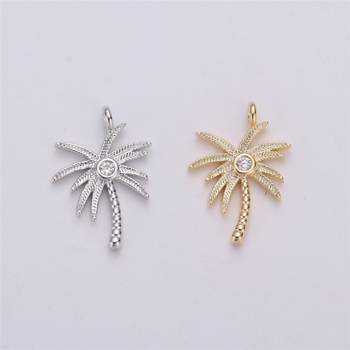 Tiny crystal Palm Tree in gold Filled Dainty palm tree Pendant Necklace Earring Bracelet Charm for Jewelry Making SupplyC-542