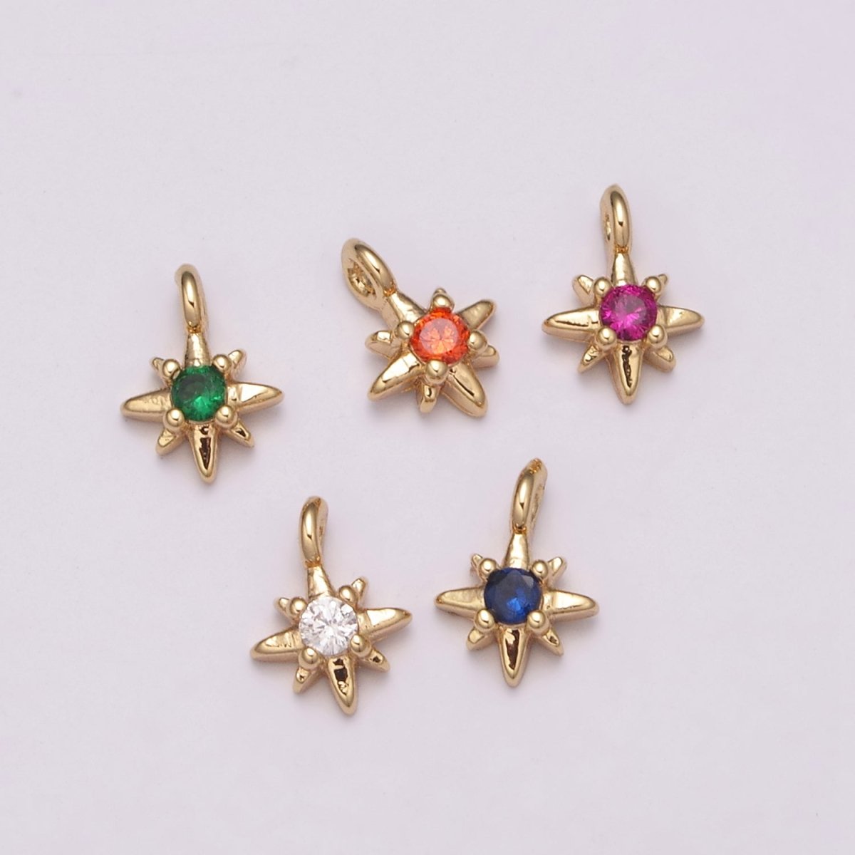 Tiny CZ 8 Point Star Cubic Zirconia Small Starburst North Star Pendant - 16K Gold Filled CZ Drop Charm Pendant, Celestial Jewelry, Pointed Star N-165 - N-169