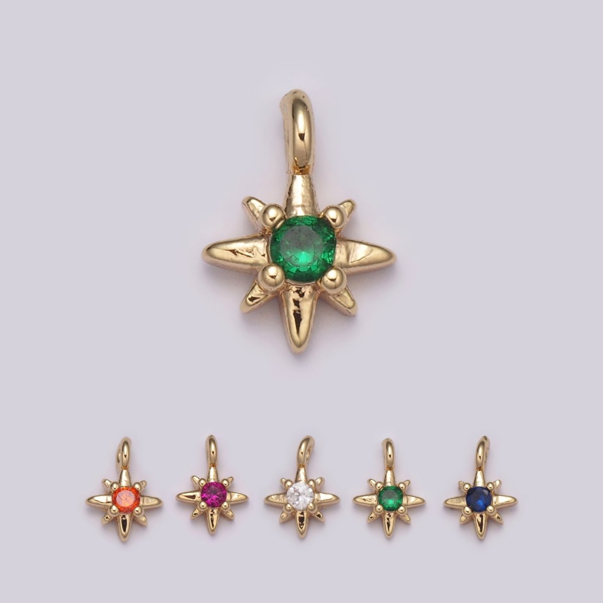Tiny CZ 8 Point Star Cubic Zirconia Small Starburst North Star Pendant - 16K Gold Filled CZ Drop Charm Pendant, Celestial Jewelry, Pointed Star N-165 - N-169