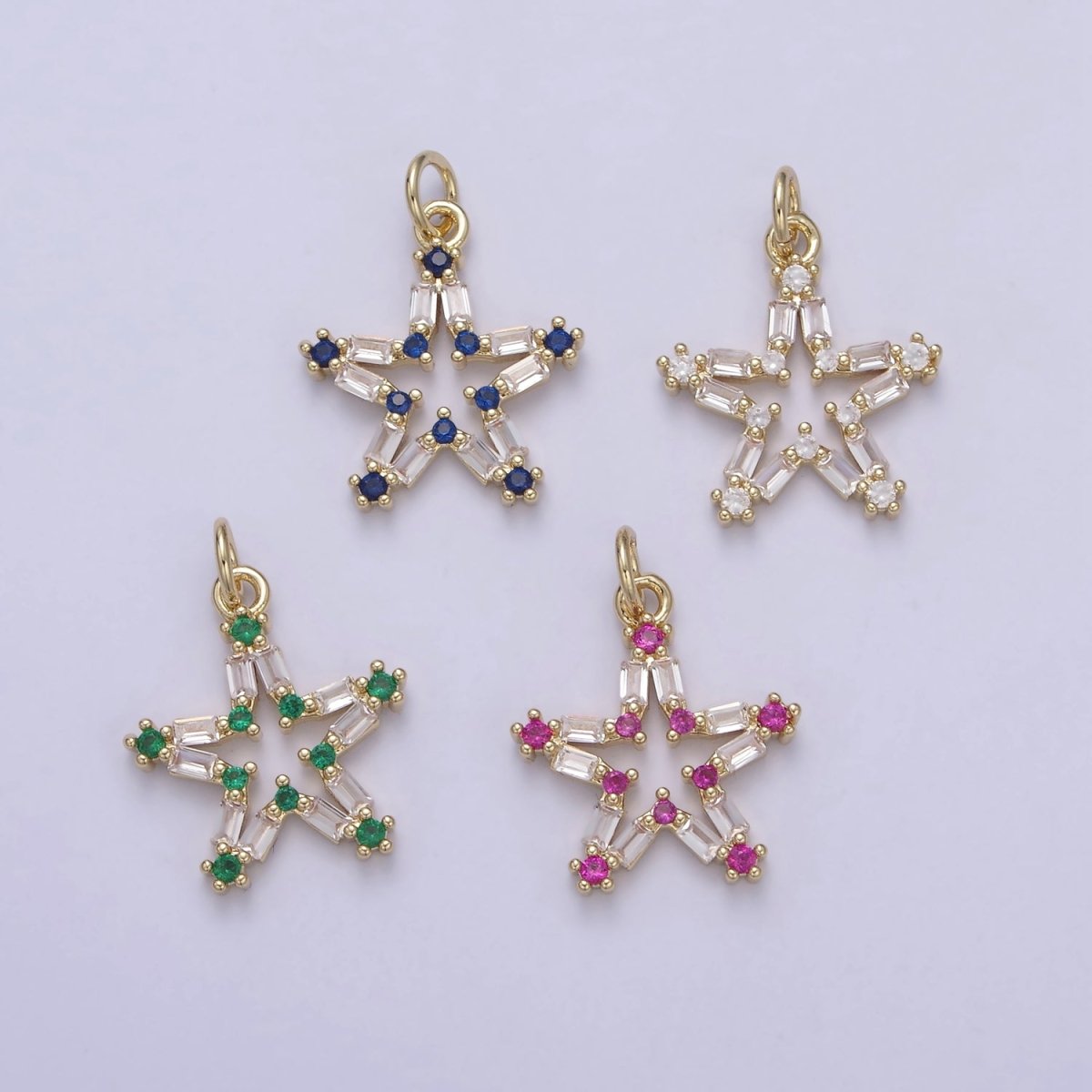 Tiny CZ Bright Stars Cubic Zirconia Small Starburst North Star Pendant - Gold Filled CZ Drop Charm Pendant, Celestial Jewelry, Pointed Stars N-421 - N-424