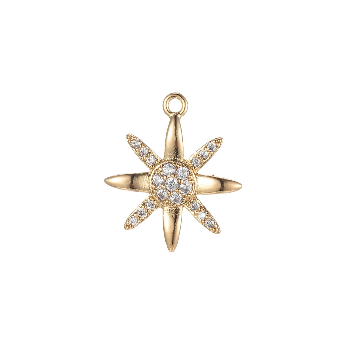 Tiny CZ North Star Cubic Zirconia Small Starburst 8 point Star Pendant - Gold CZ Drop Charm Pendant, Celestial Jewelry, Pointed Star E-854