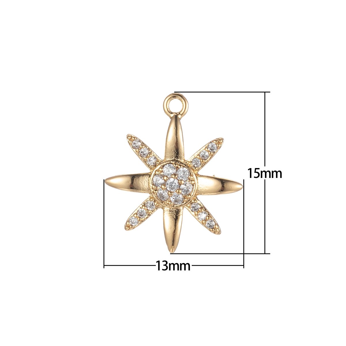 Tiny CZ North Star Cubic Zirconia Small Starburst 8 point Star Pendant - Gold CZ Drop Charm Pendant, Celestial Jewelry, Pointed Star E-854