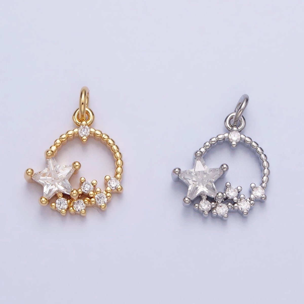 Tiny CZ Star Charm Small Round Disc Charm Celestial Jewelry Add-On Charm | AC713 AC714