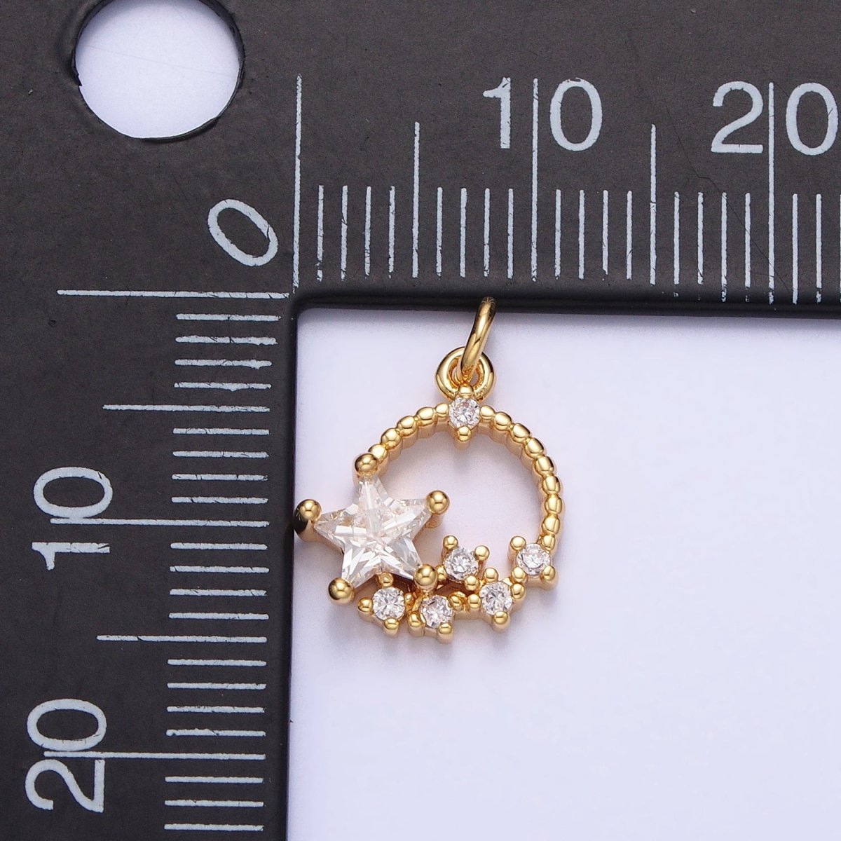 Tiny CZ Star Charm Small Round Disc Charm Celestial Jewelry Add-On Charm | AC713 AC714