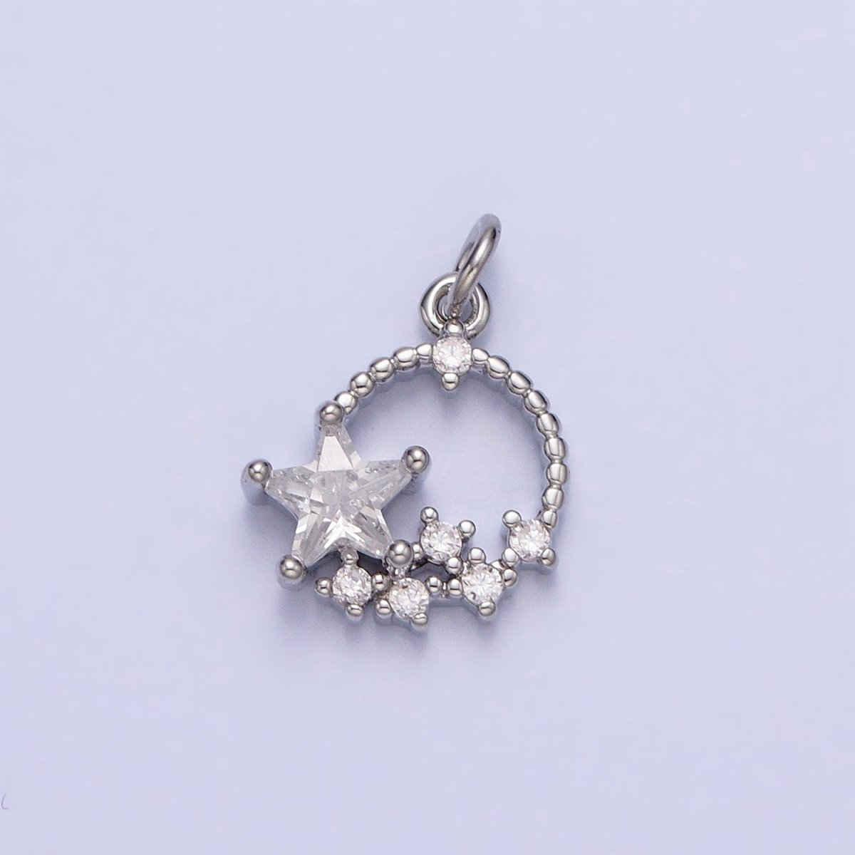 Tiny CZ Star Charm Small Round Disc Charm Celestial Jewelry Add-On Charm | AC713 AC714