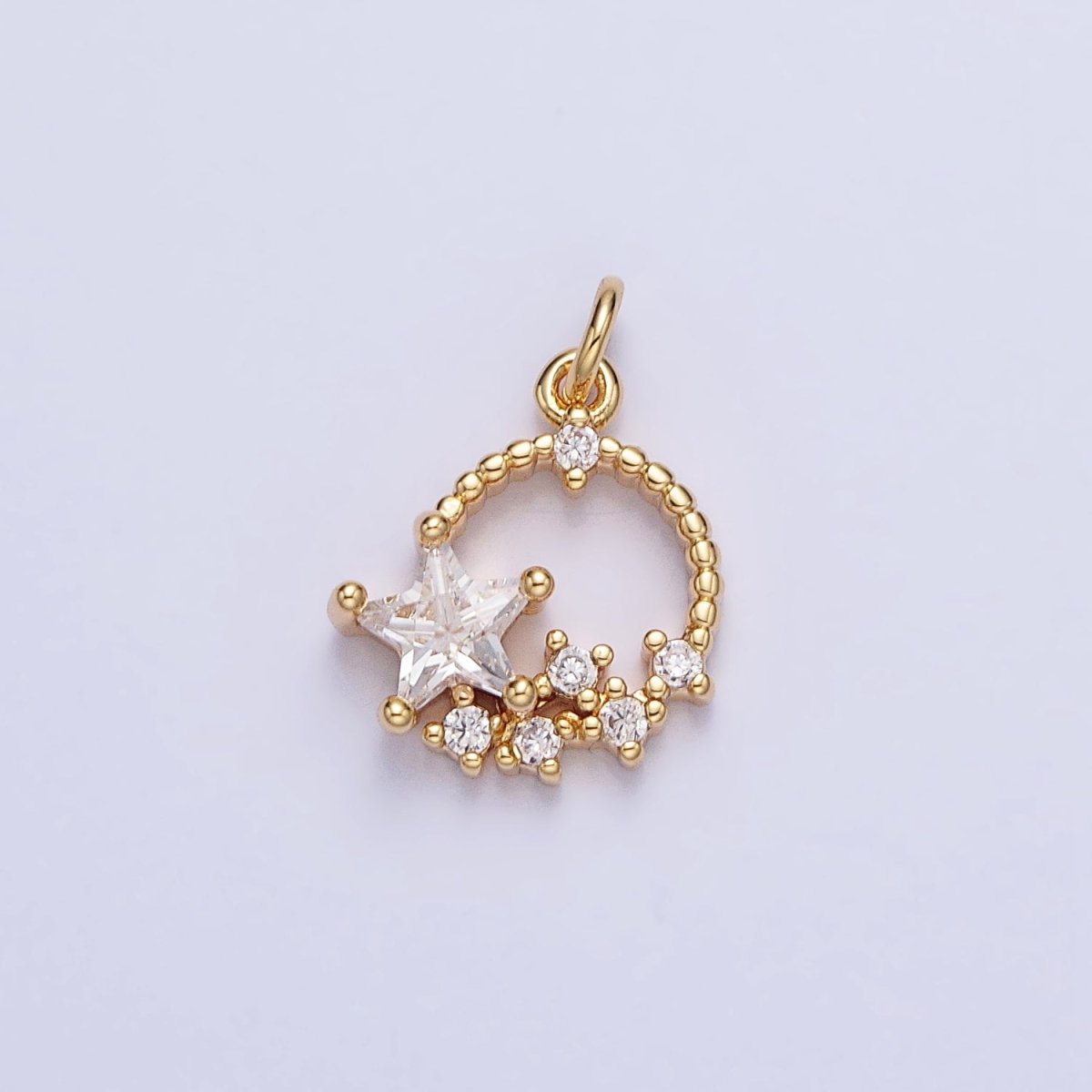 Tiny CZ Star Charm Small Round Disc Charm Celestial Jewelry Add-On Charm | AC713 AC714