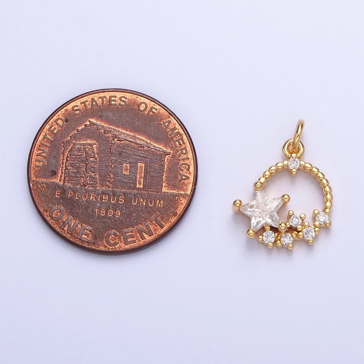 Tiny CZ Star Charm Small Round Disc Charm Celestial Jewelry Add-On Charm | AC713 AC714