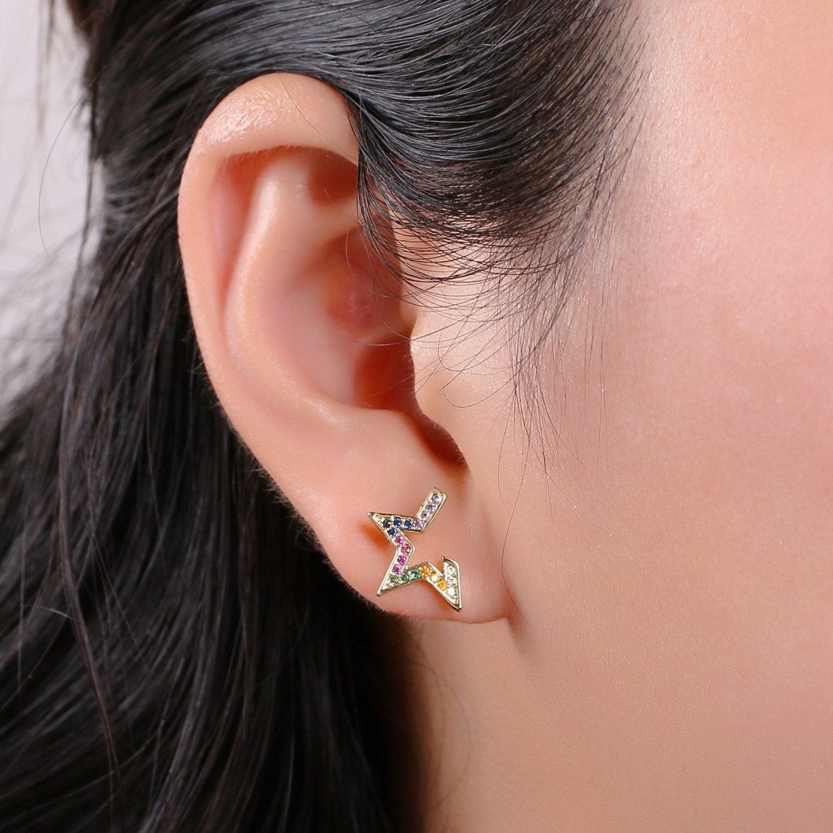 Tiny CZ Star Stud Earrings Dainty Multi Color Cloud Stud Earring Gold Minimalist Jewelry for her christmas gift Q-310