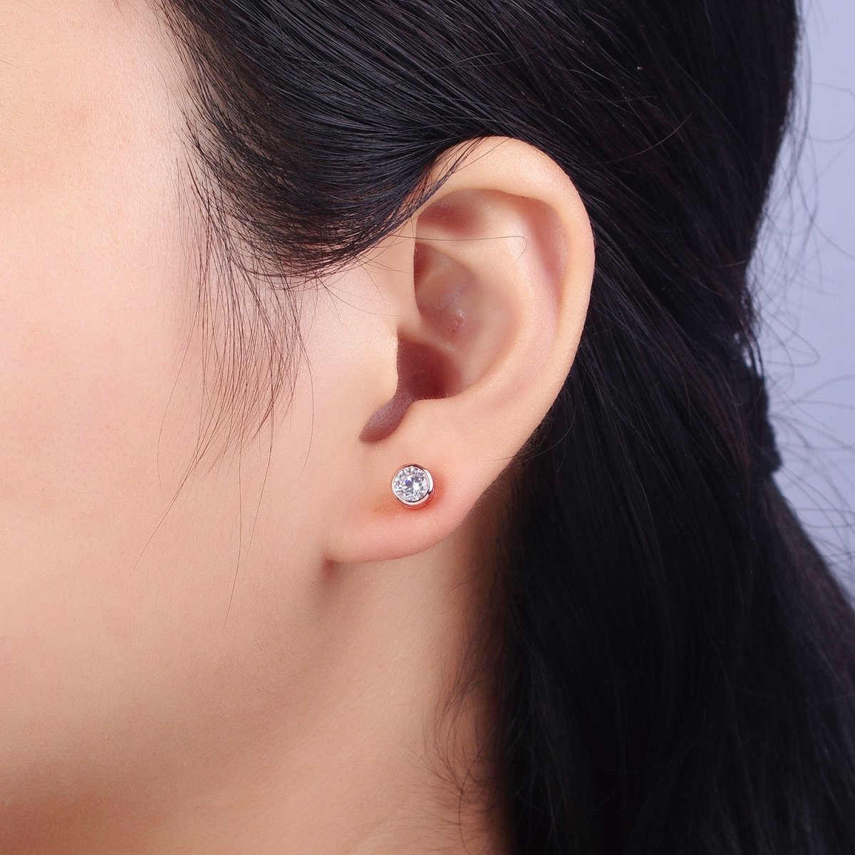 Tiny cz stud earrings - Dainty Minimalist earrings - Gold, Silver, Rose Gold stud earrings 4mm, 5mm, 6mm, 8mm 9mm 10mm | AB107 AB147 AB153