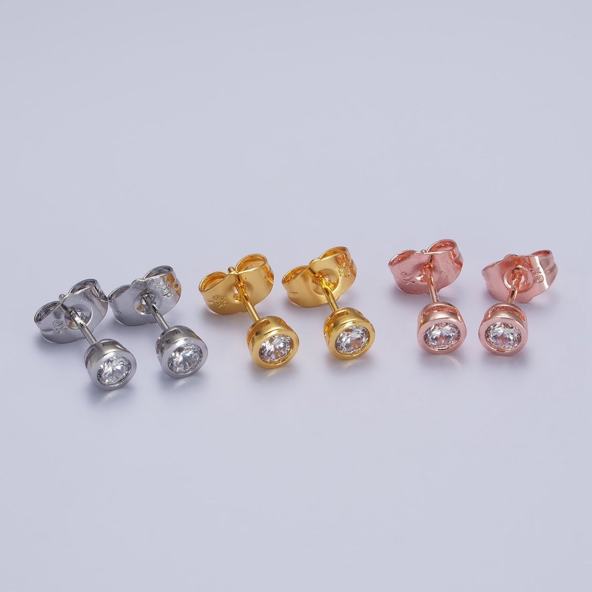 Tiny cz stud earrings - Dainty Minimalist earrings - Gold, Silver, Rose Gold stud earrings 4mm, 5mm, 6mm, 8mm 9mm 10mm | AB107 AB147 AB153