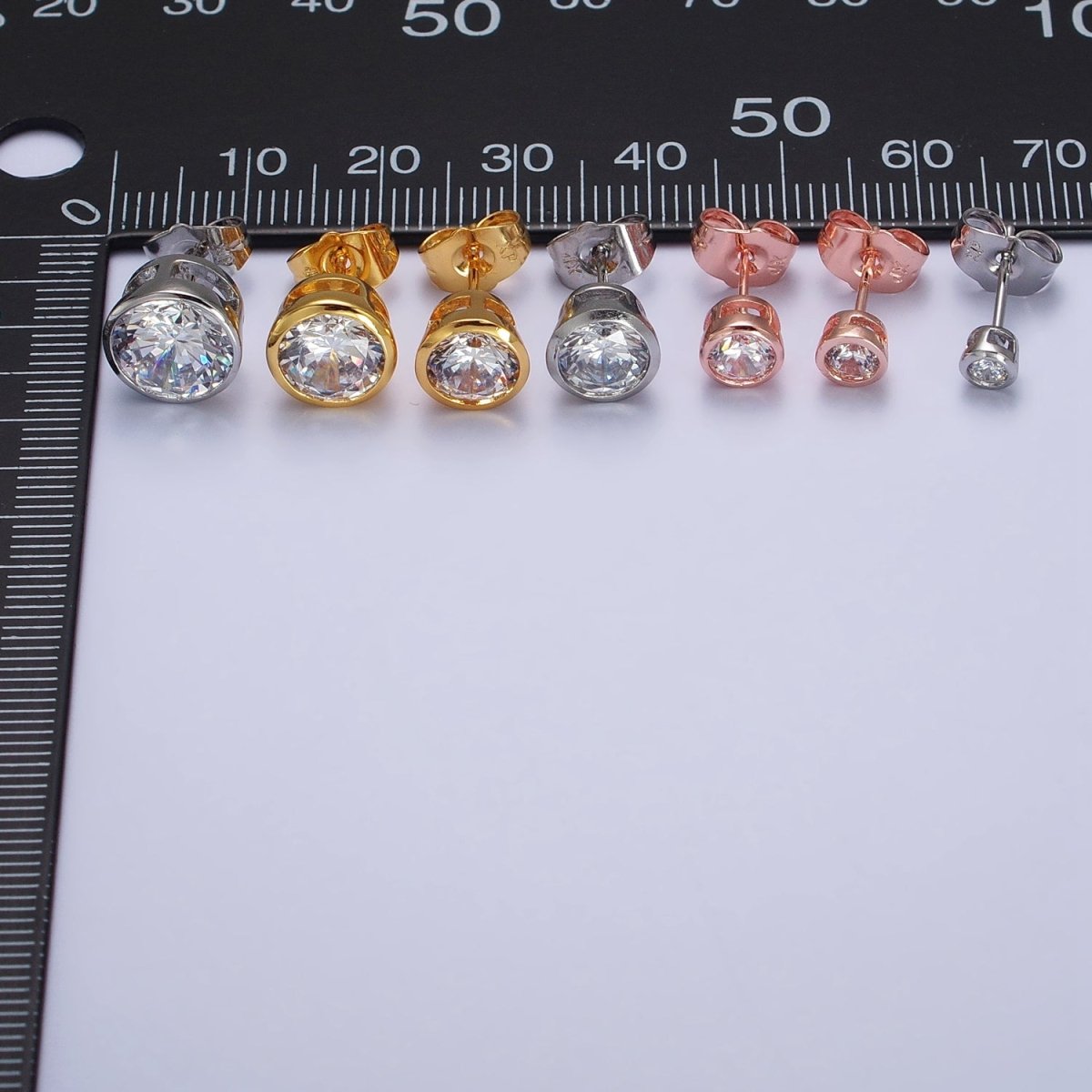 Tiny cz stud earrings - Dainty Minimalist earrings - Gold, Silver, Rose Gold stud earrings 4mm, 5mm, 6mm, 8mm 9mm 10mm | AB107 AB147 AB153