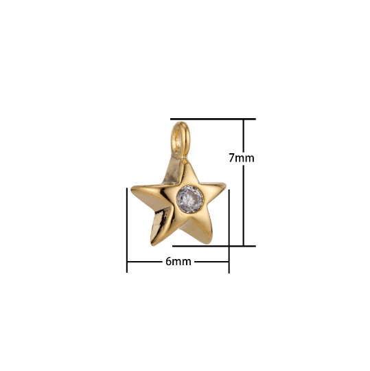 Tiny Dainty 18K Gold Filled Star with CZ for Choker Necklace Pendant Charm Bails Findings for Jewelry Making Earring Bracelet Charm E-454
