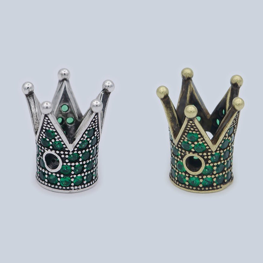 Tiny Emperor Crown Beads CZ Green Crystal Small Simple King Queen Crown Model Jewelry Making Beads B-581
