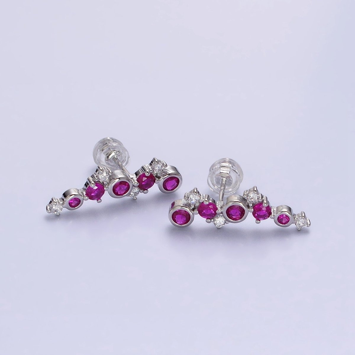 Tiny Fuchsia CZEarrings, Small Ear Climber Earrings AB606 AB607