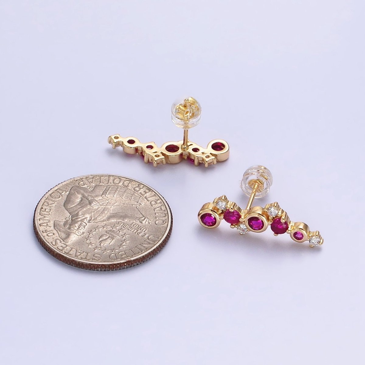 Tiny Fuchsia CZEarrings, Small Ear Climber Earrings AB606 AB607