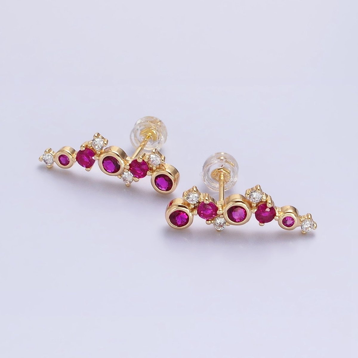 Tiny Fuchsia CZEarrings, Small Ear Climber Earrings AB606 AB607