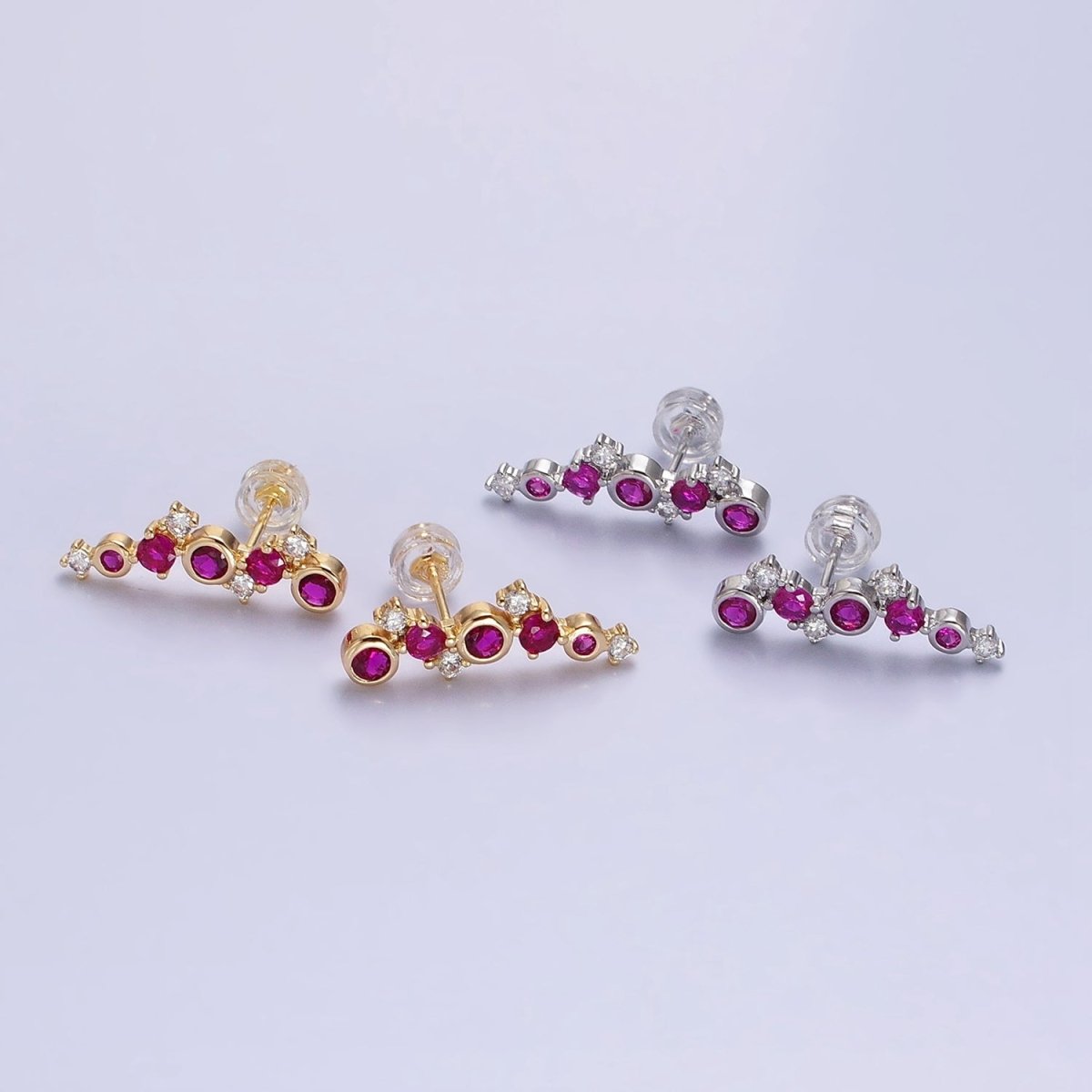 Tiny Fuchsia CZEarrings, Small Ear Climber Earrings AB606 AB607