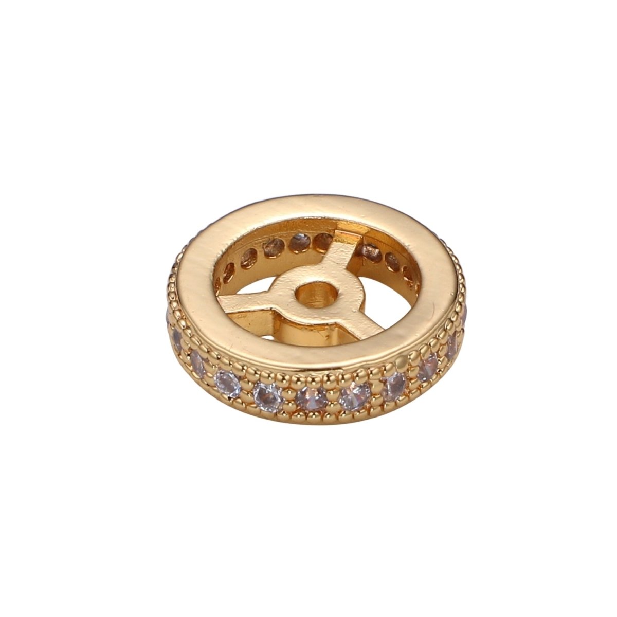 Tiny Gold and Silver Round Wheel Beads CZ Mini Geometric Circle Shape Jewelry Making Beads B-504
