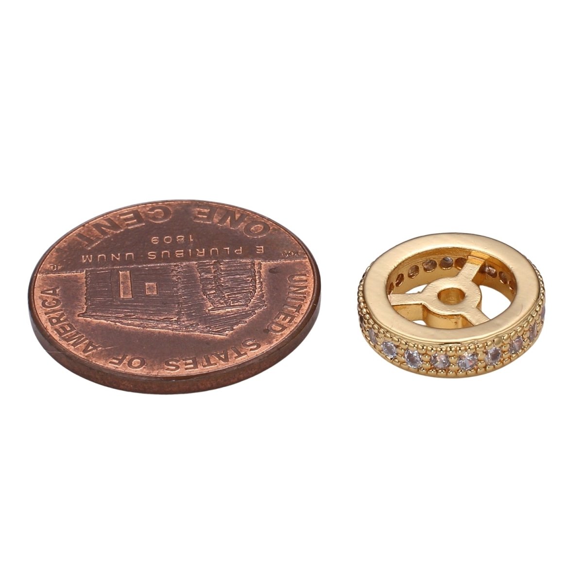 Tiny Gold and Silver Round Wheel Beads CZ Mini Geometric Circle Shape Jewelry Making Beads B-504