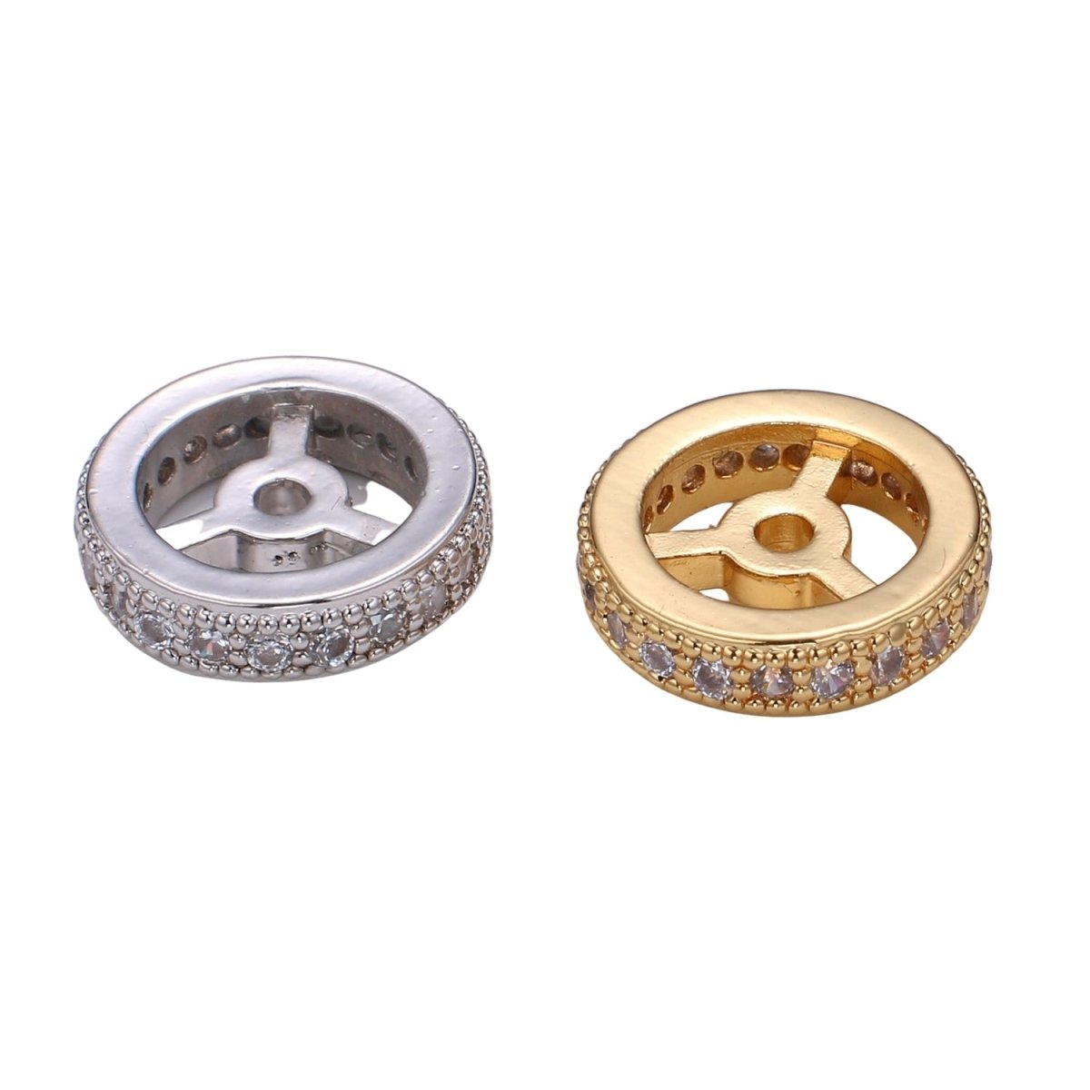 Tiny Gold and Silver Round Wheel Beads CZ Mini Geometric Circle Shape Jewelry Making Beads B-504