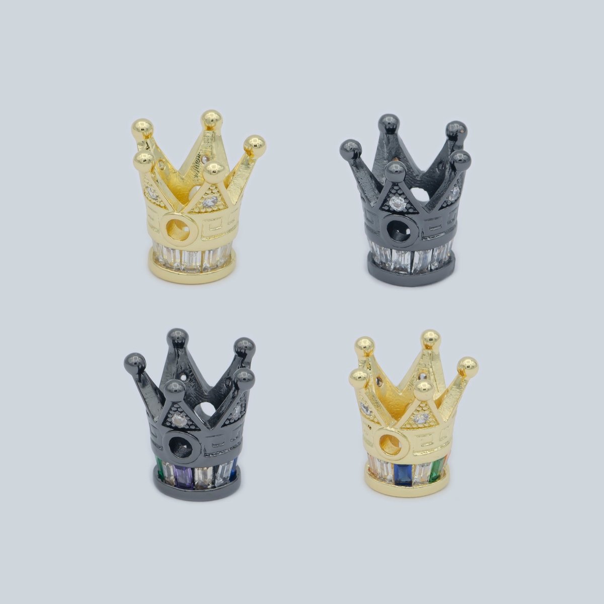 Tiny Gold Black Kingdom Emperor Crown Beads CZ Crystal Small King Queen Prince Crown Model Jewelry Making Beads B-570, B-571