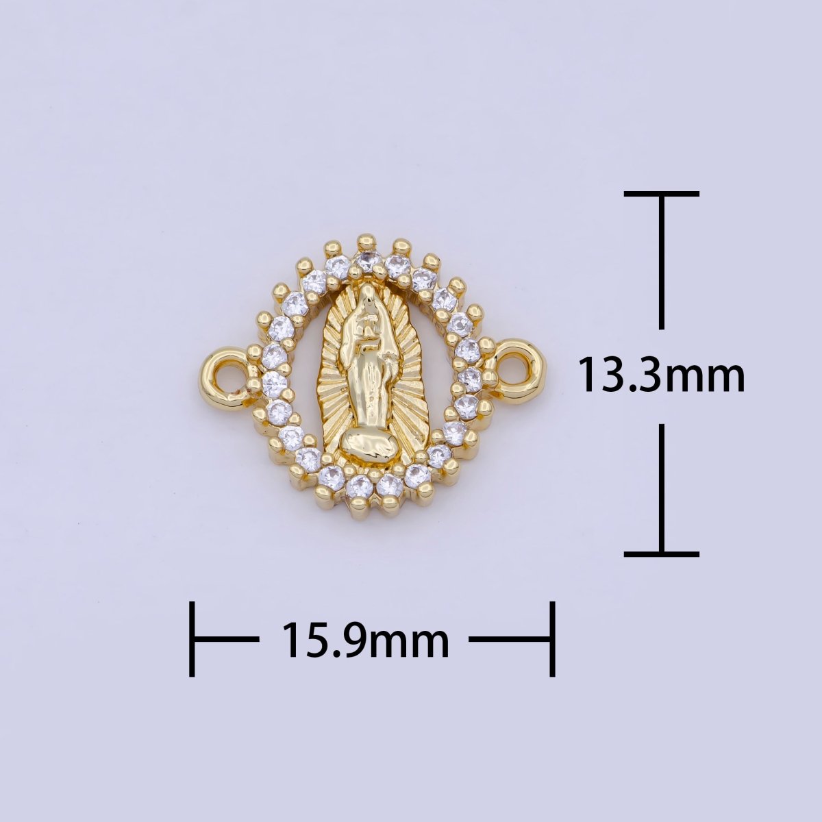Tiny Gold Filled Virgin Mary Charm Connector Micro Pave CZ Lady Guadalupe Link Connector G-912