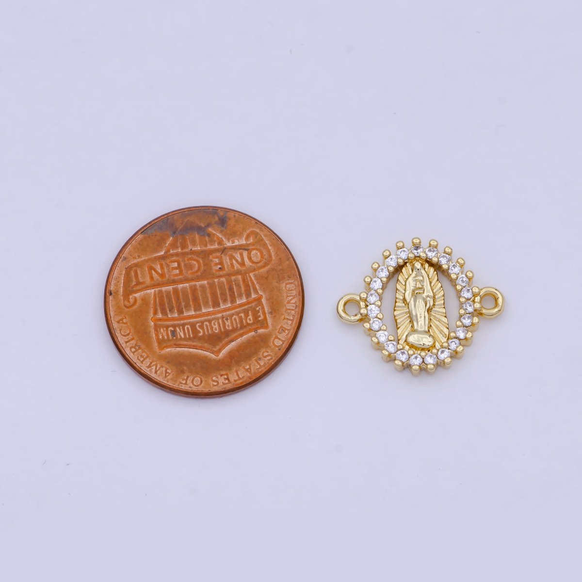 Tiny Gold Filled Virgin Mary Charm Connector Micro Pave CZ Lady Guadalupe Link Connector G-912