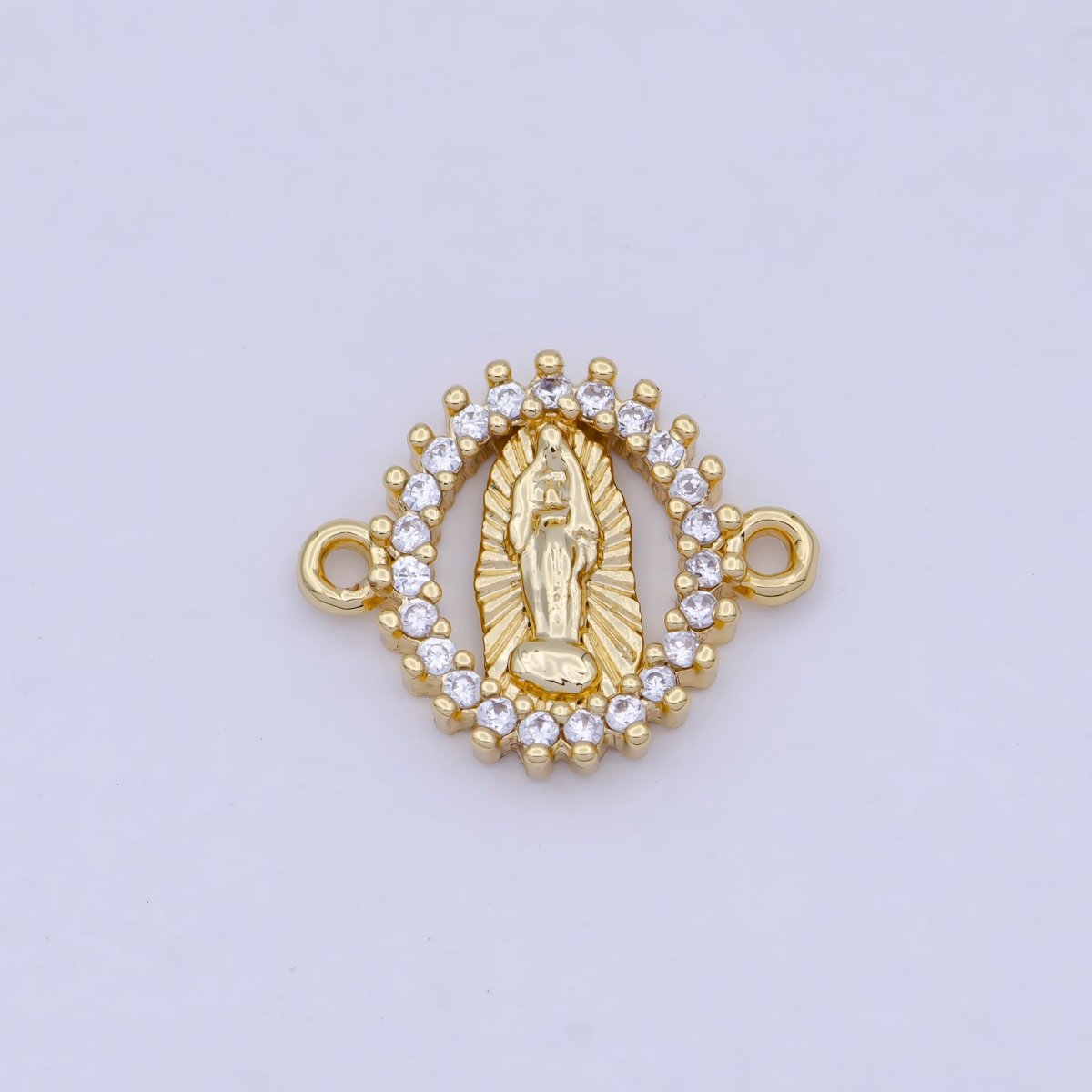 Tiny Gold Filled Virgin Mary Charm Connector Micro Pave CZ Lady Guadalupe Link Connector G-912