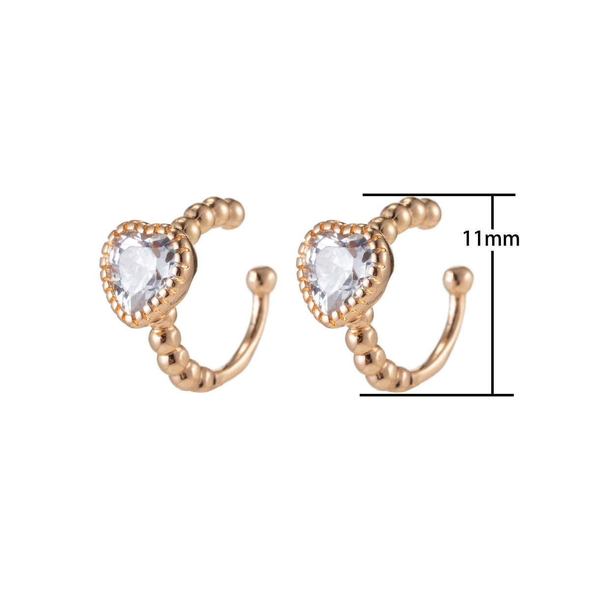 Tiny gold Heart ear cuff, Dainty cuff, Conch cz ear cuff, Huggie cz ear cuff, Non pierced cz ear cuff, Dainty ear cuff, Gold ear cuff, Conch, AI-059 - DLUXCA