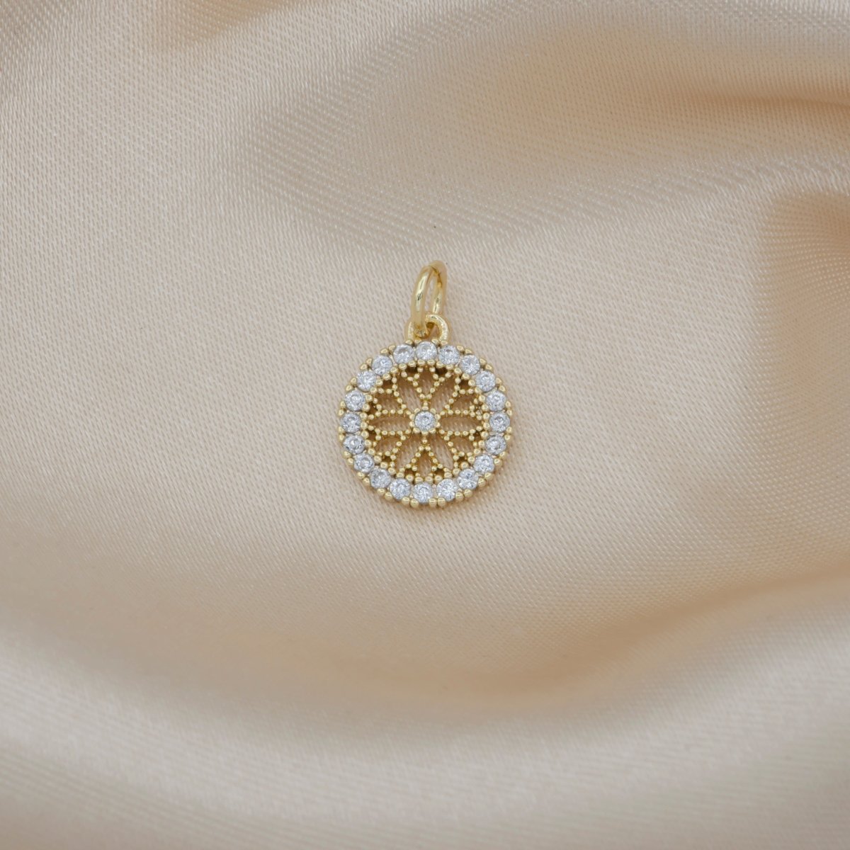 Tiny Gold Plated Clear Crystal Daisy Flower CZ Mini Floral Nature Little Ornament Micro Pave Charm Pendant GP-490 - DLUXCA