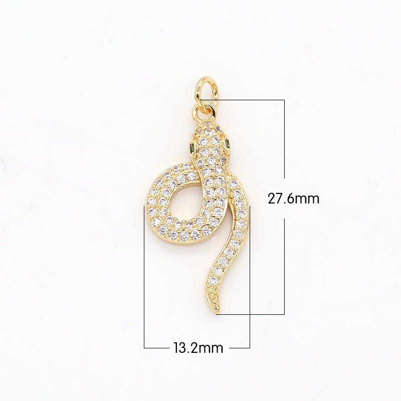 Tiny Gold Plated Crystal Snake Charm CZ Mini Baby Reptile Animal Nature Micro Pave Charm Pendant GP-505 - DLUXCA