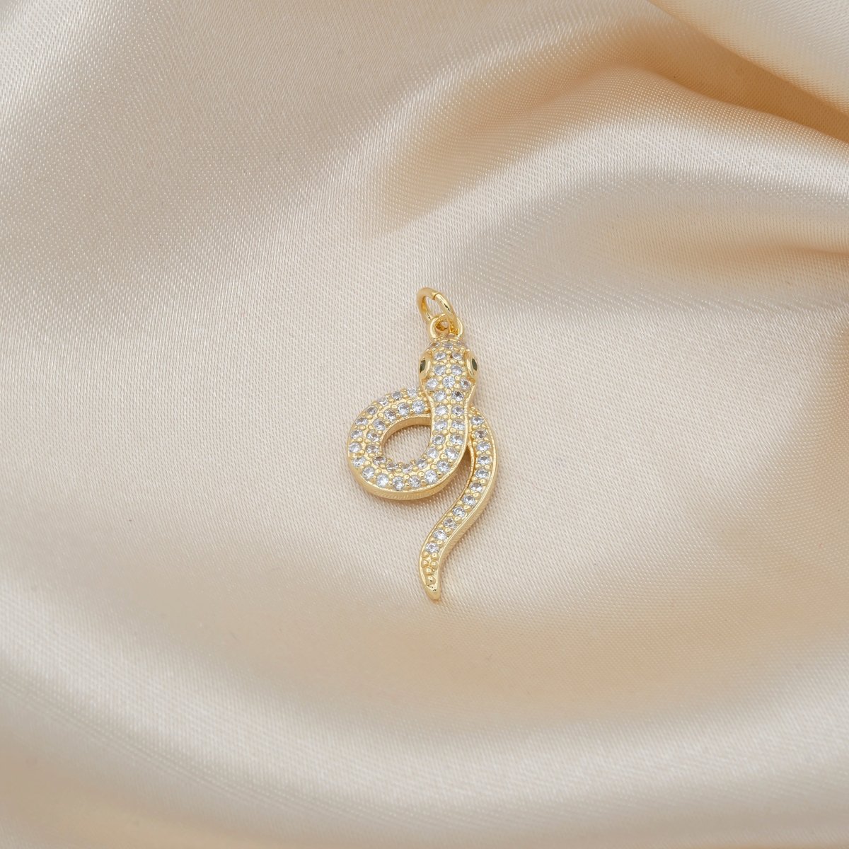 Tiny Gold Plated Crystal Snake Charm CZ Mini Baby Reptile Animal Nature Micro Pave Charm Pendant GP-505 - DLUXCA