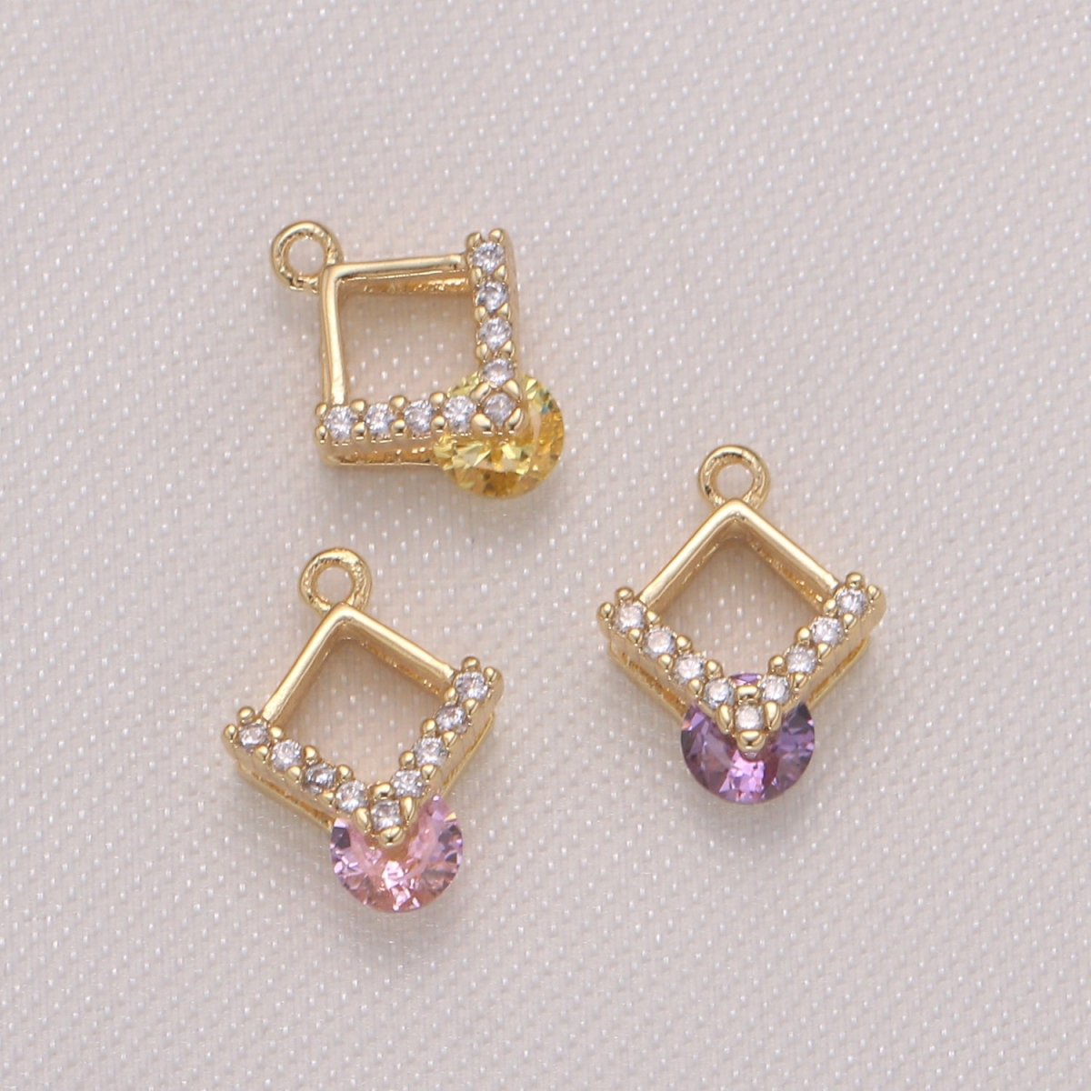Tiny Gold Plated Diamond Charms CZ Dainty Square Micro Pave Charm Pendant GP-981 GP-982 GP-983