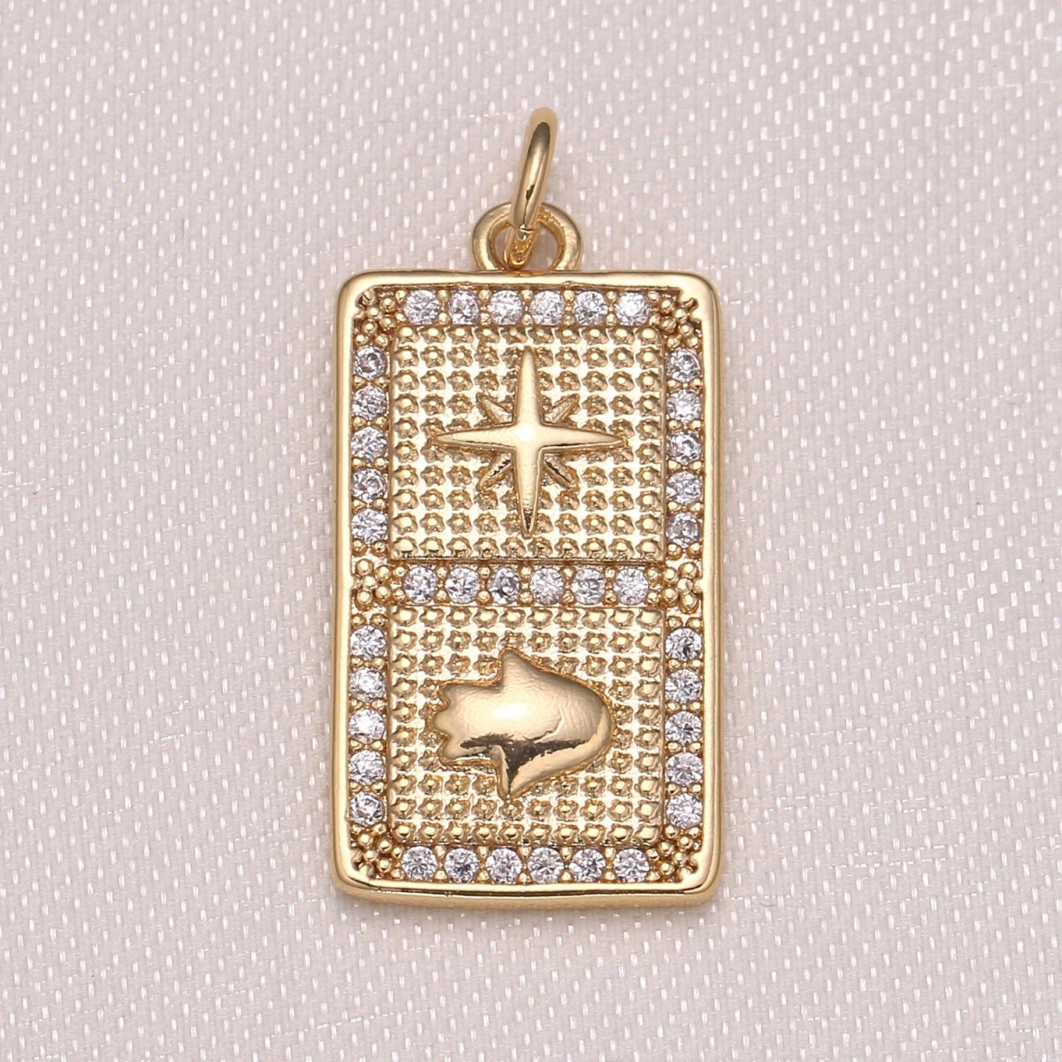 Tiny Gold Plated North Star and Hamsa Hand CZ Charm Pendant GP-1002