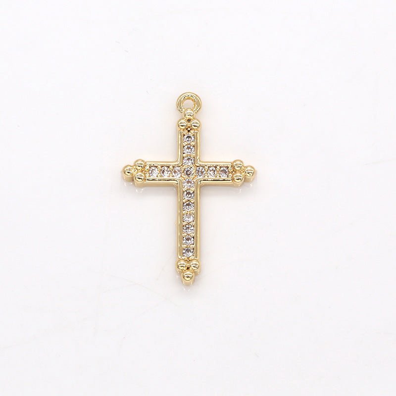 Tiny Gold Plated Rustic Cross Charm CZ Christian Cross Charm Pendant D-584
