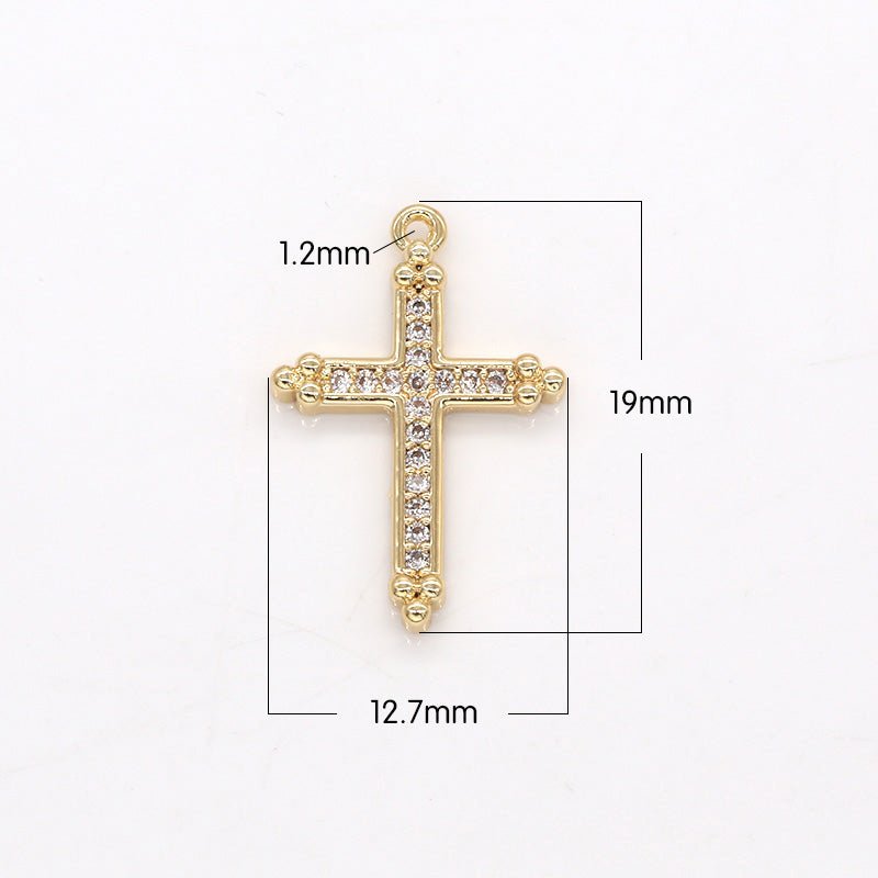 Tiny Gold Plated Rustic Cross Charm CZ Christian Cross Charm Pendant D-584