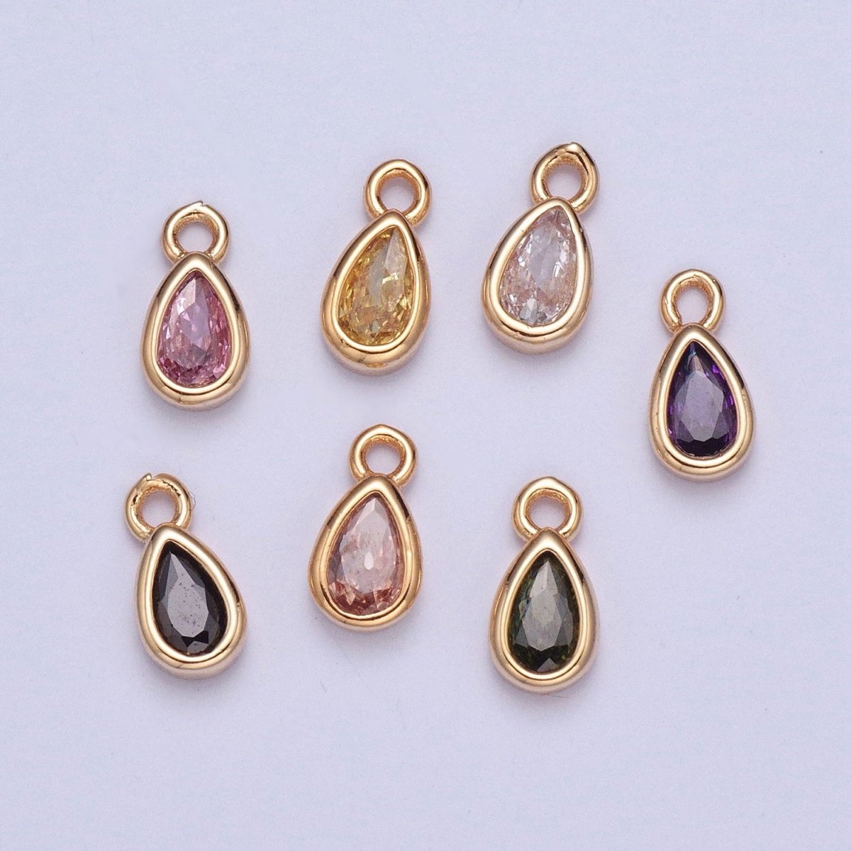 Tiny Gold Teardrop Charm, Micro Pave Tear Drop, Mini Geometric Charm Cubic Zirconia Charm CZ Bracelet Charm X-011-X-017