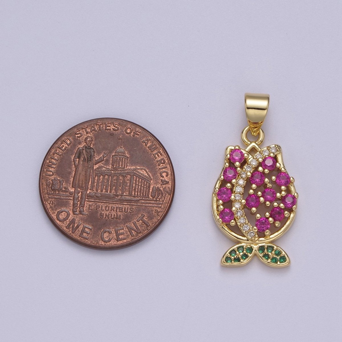 Tiny Gold Tulip Charm Necklace, Cubic Tulip Flower Pendant for Bracelet Necklace Earring component I-894 - DLUXCA