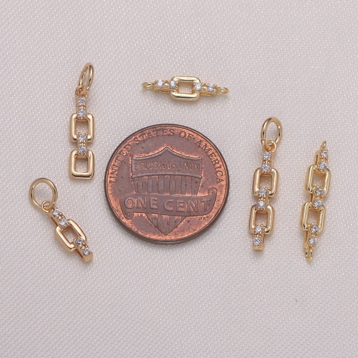Tiny Golden Connected Chain Model Charm CZ Gold Plated Mini Chain Charm Pendant GP-969-GP-973