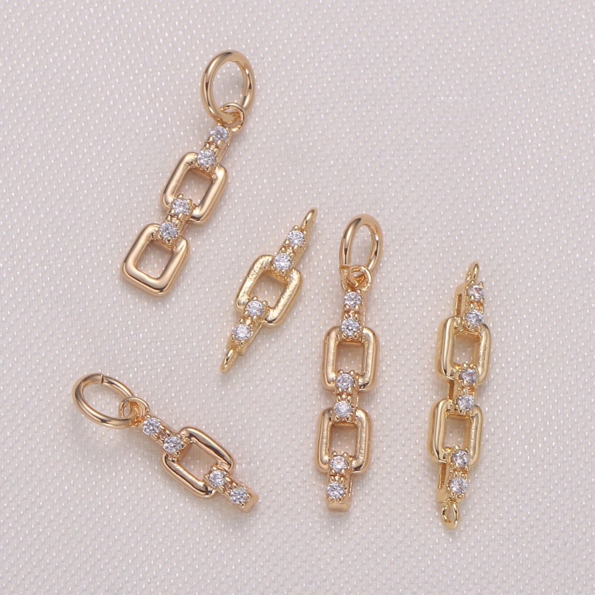 Tiny Golden Connected Chain Model Charm CZ Gold Plated Mini Chain Charm Pendant GP-969-GP-973