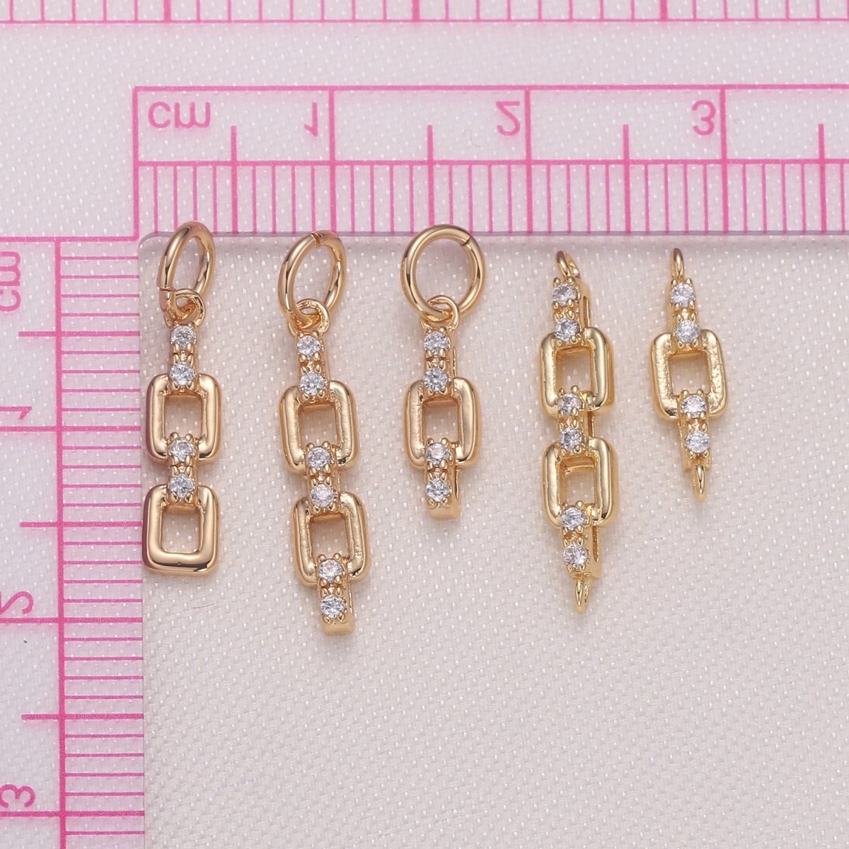 Tiny Golden Connected Chain Model Charm CZ Gold Plated Mini Chain Charm Pendant GP-969-GP-973
