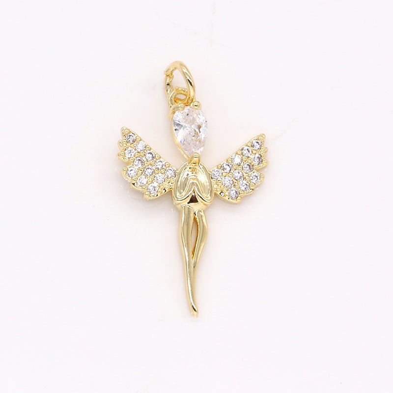 Tiny Golden Crystal Ballerina Angel Charm CZ Lovely Gold Plated Ballet Dancer Girl Charm Pendant GP-241 - DLUXCA