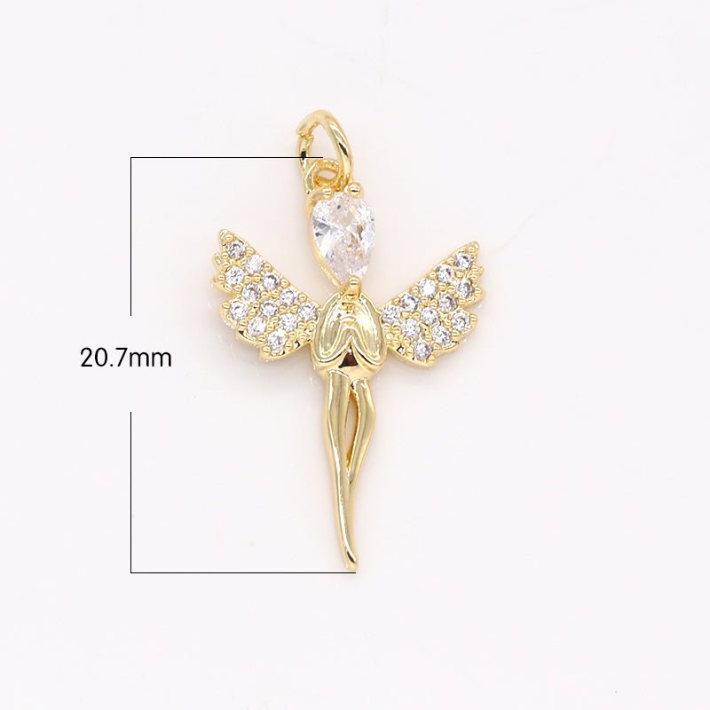 Tiny Golden Crystal Ballerina Angel Charm CZ Lovely Gold Plated Ballet Dancer Girl Charm Pendant GP-241 - DLUXCA
