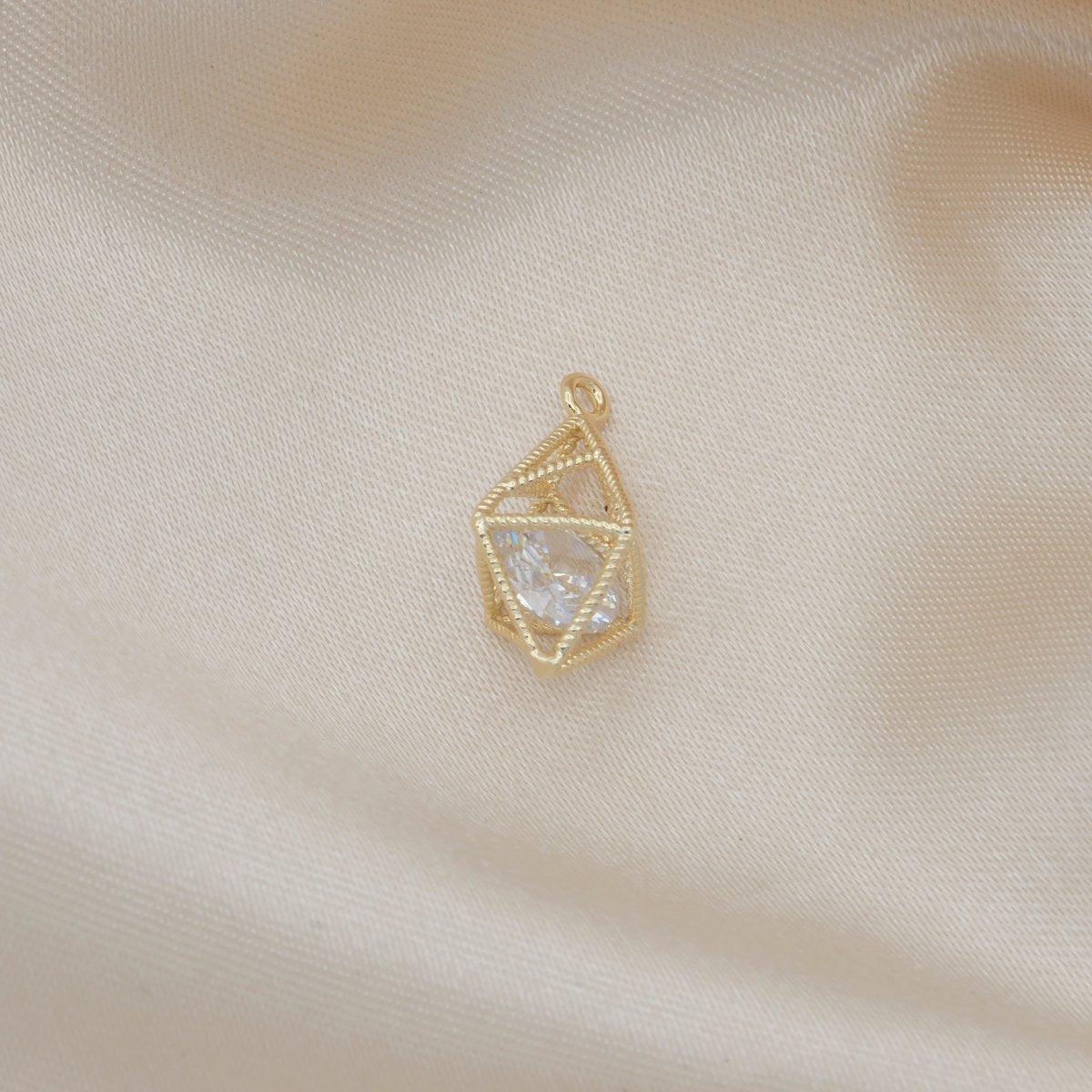 Tiny Golden Crystal Lantern Charm CZ Mini Gold Plated Frame Accessories Charm Pendant GP-145 - DLUXCA