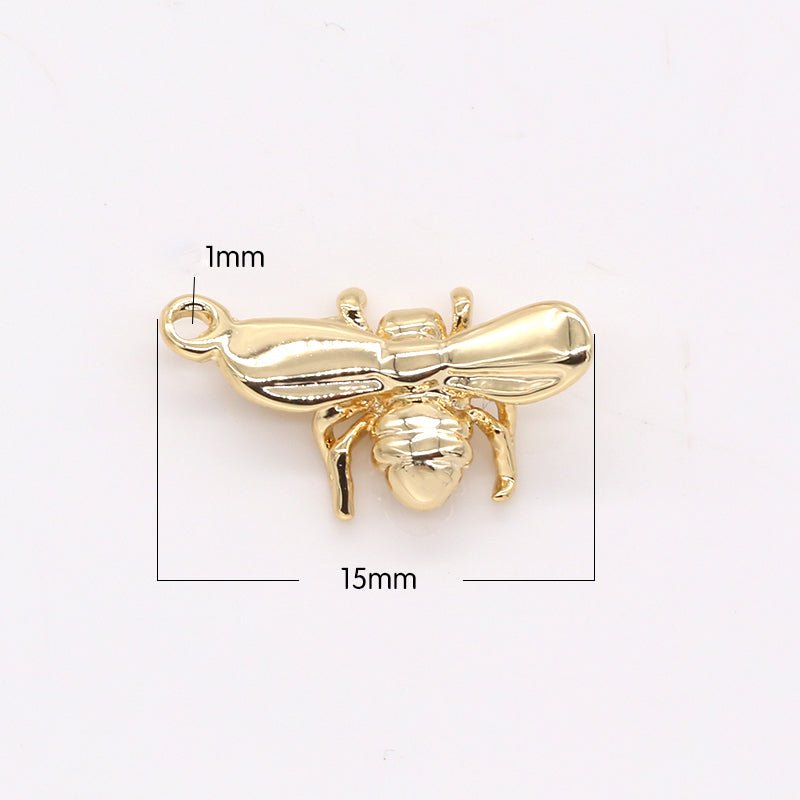 Tiny Golden Flying Beetle Charm, Plain Gold Fly Bug Nature Charm Pendant GP-212 - DLUXCA
