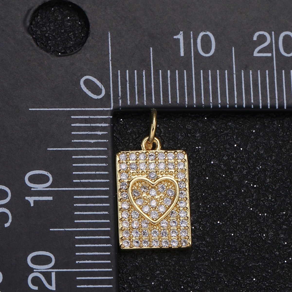 OS Tiny Golden Heart in Crystal Rectangle Tag Charm CZ Plain Gold Heart Micro Pave Geometric Charm Pendant GP-026