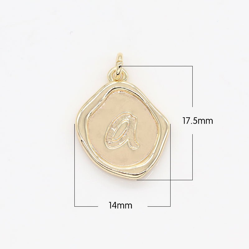 Tiny Golden Initial Letter A Coin Charm, Gold Plated Alphabet Geometric Shape Medallion Charm Pendant GP-143 - DLUXCA